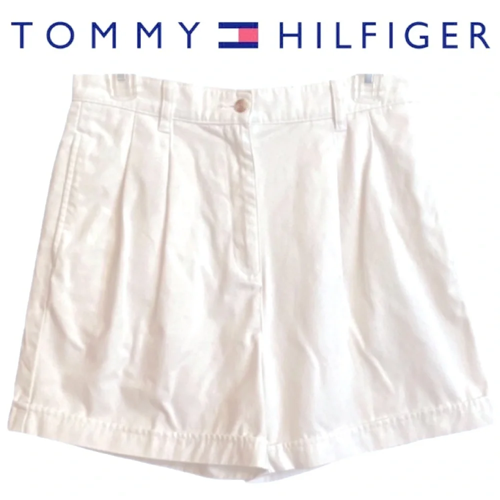 High Waisted Shorts Mom Style Pleated Front White Vintage Tommy Hilfiger Size 10